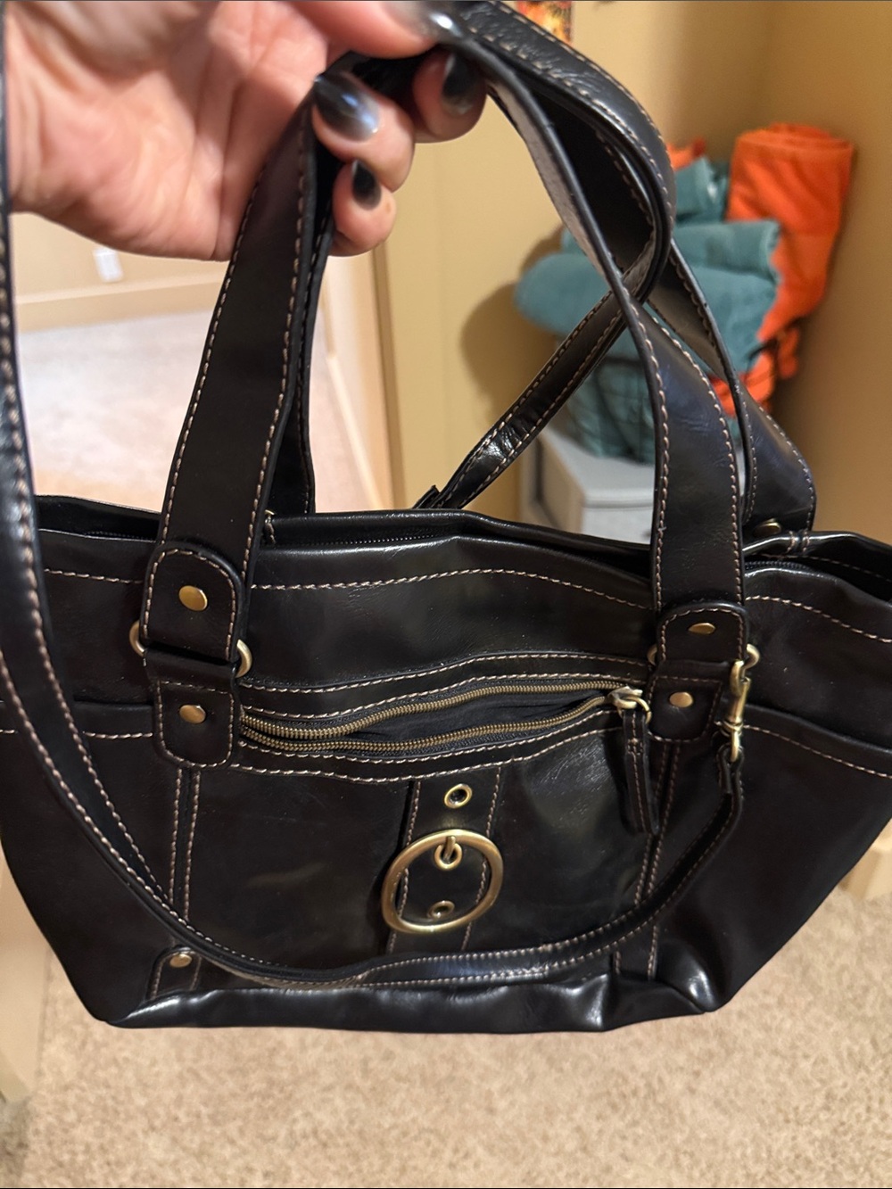 Relic Black Shoulder Bag with Gold-Tone Accents